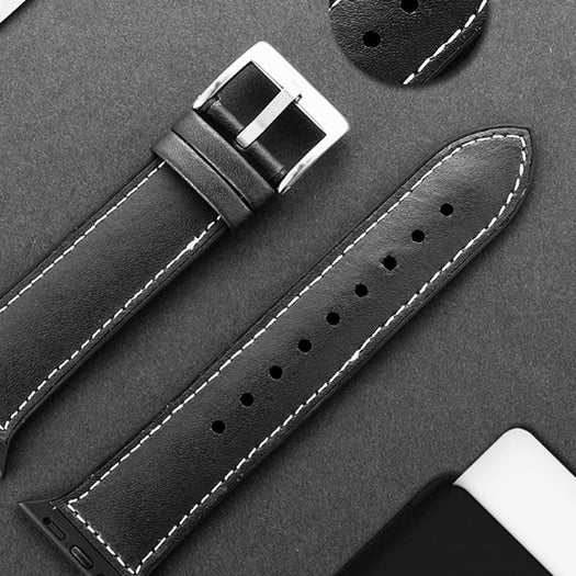 iWatch Relica-1 Series Genuine Santa Barbara Leather Strap - Black