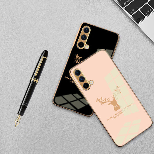Luxury Golden Edges Deer Glass Back Case For Oneplus Nord CE - Premium Cases