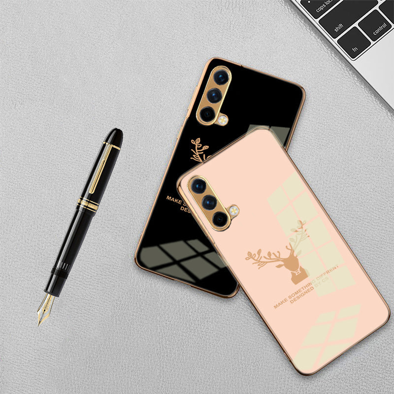 Luxury Golden Edges Deer Glass Back Case For Oneplus Nord CE - Premium Cases