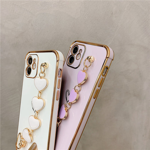 Luxurious Electroplated Soft Silicone Heart Bracelet Back Case For iPhone 13 Pro