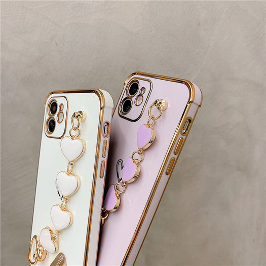 Luxurious Electroplated Soft Silicone Heart Bracelet Back Case For iPhone 11