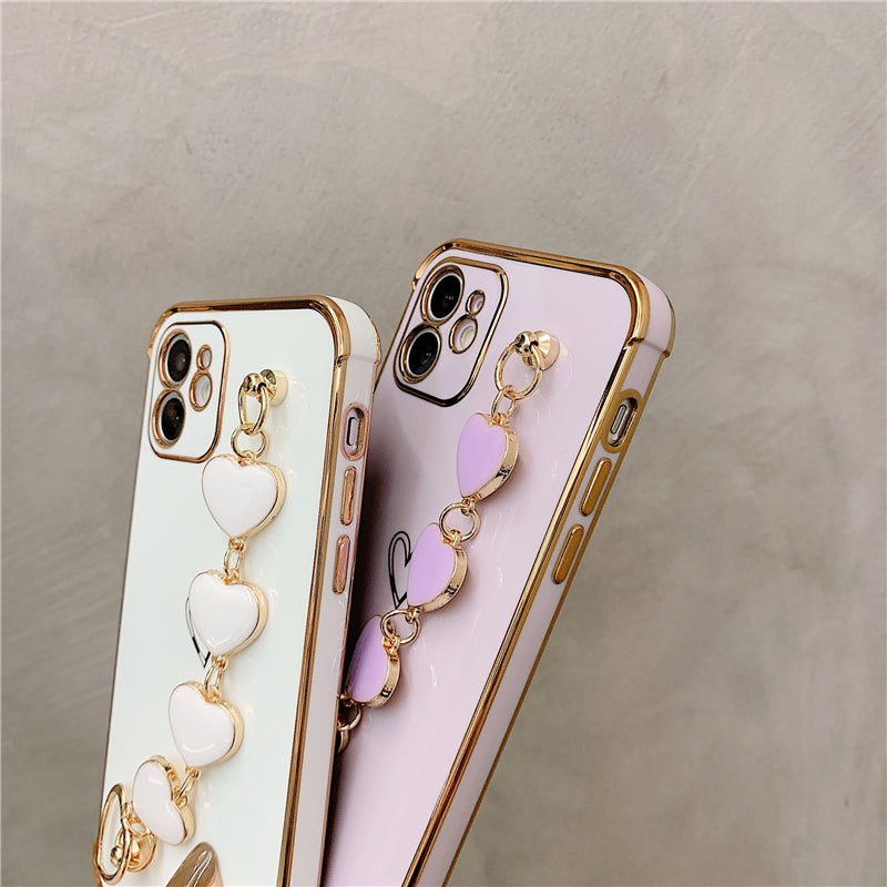 Luxurious Electroplated Soft Silicone Heart Bracelet Back Case For iPhone 11