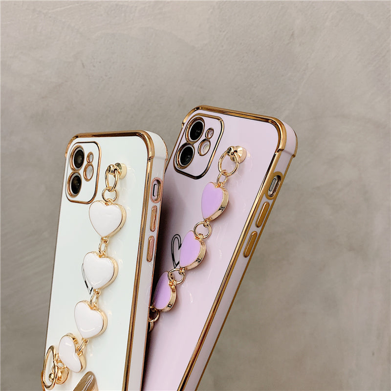 Luxurious Electroplated Soft Silicone Heart Bracelet Back Case For iPhone 12