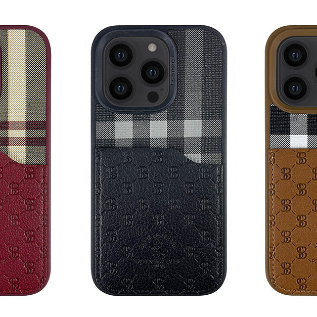Santa Barbara Classic Plaid Series Genuine Leather Red Case For iPhone 14 Pro Max