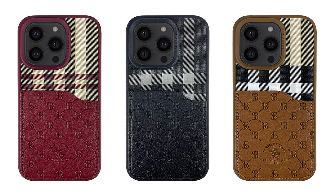 Santa Barbara Classic Plaid Series Genuine Leather Red Case For iPhone 14 Pro Max