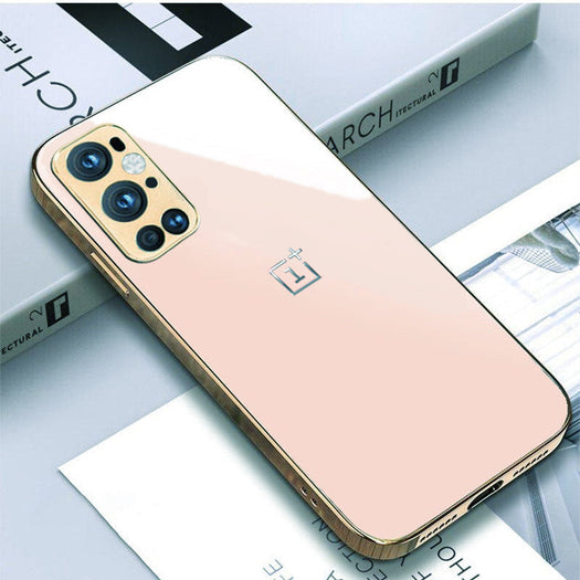 Premium Glossy Gold Edge Glass Back Case For Oneplus 9 Pro - Premium Cases