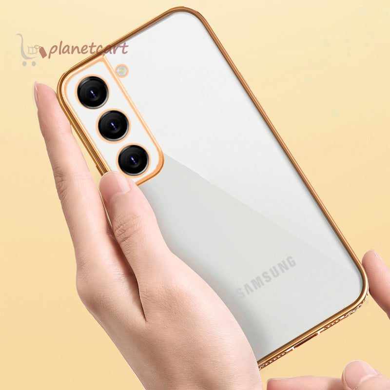 Premium Luxury 3D Flower Carved Plating Electroplated Side Frame Transparent Back Case Cover for Samsung Galaxy S22 Plus