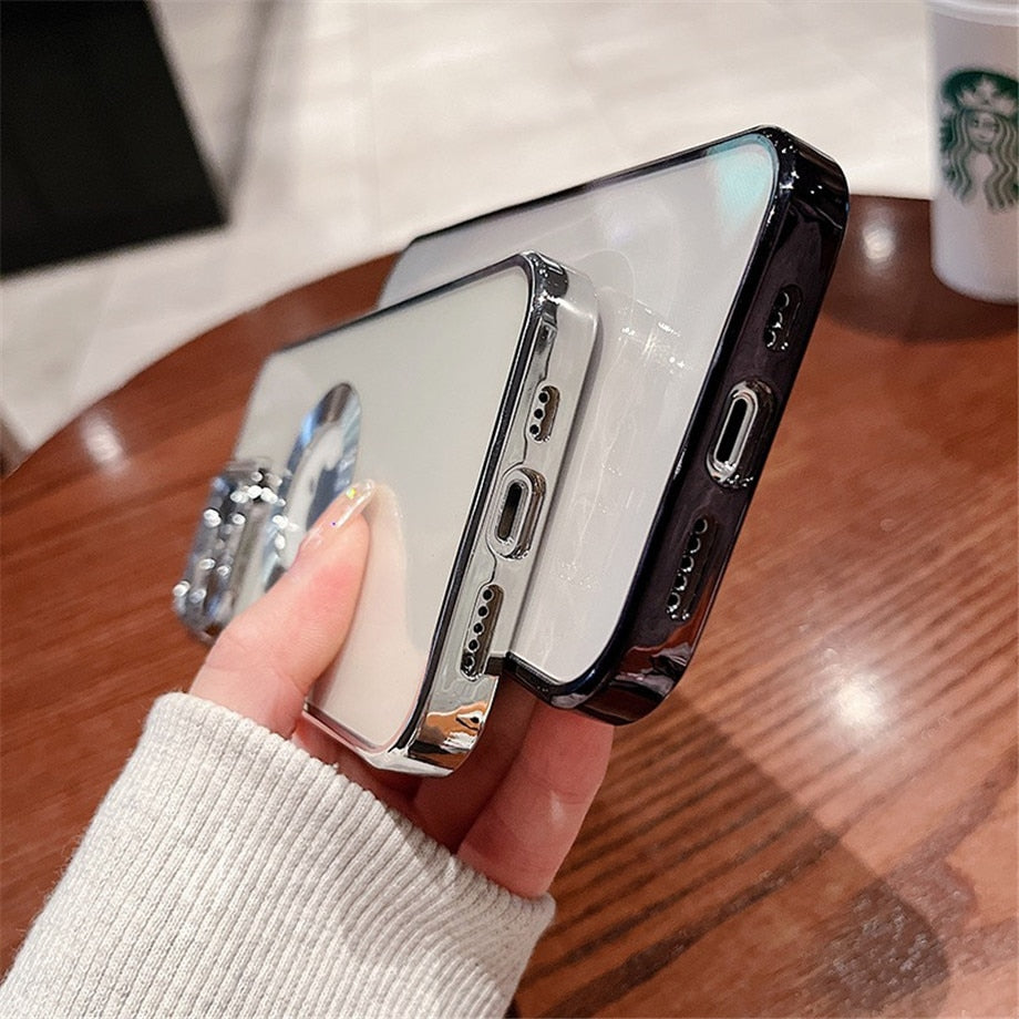 Premium Electroplated Luxury Square Silicon Clear Logo Cut Camera Protection Back Case Cover For iPhone 13 Pro