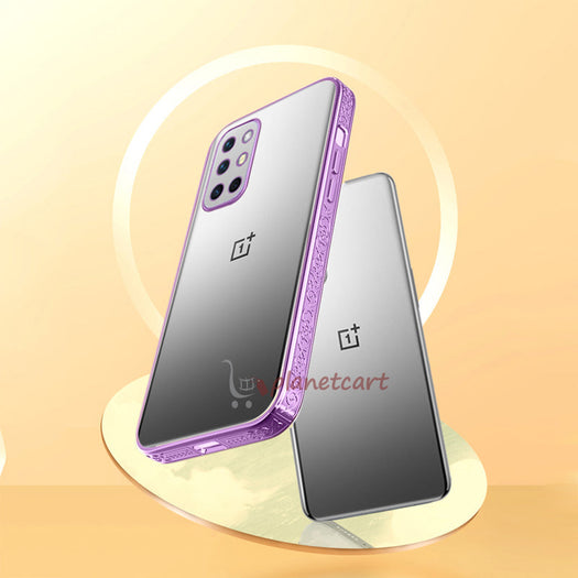 Premium Luxury 3D Flower Carved Plating Electroplated Side Frame Transparent Back Case Cover for OnePlus 9R