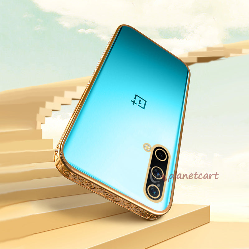 Premium Luxury 3D Flower Carved Plating Electroplated Side Frame Transparent Back Case Cover for OnePlus Nord CE