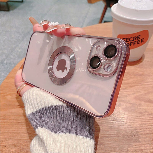 Premium Electroplated Luxury Square Silicon Clear Logo Cut Camera Protection Back Case Cover For iPhone 14 Plus