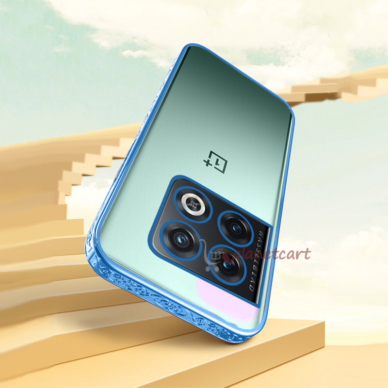 Premium Luxury 3D Flower Carved Plating Electroplated Side Frame Transparent Back Case Cover for OnePlus 10 PRO