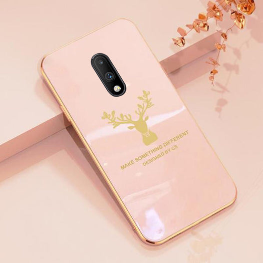 Deer Luxurious Gold Edge Glass Back Case For Oneplus 7 - planetcartonline