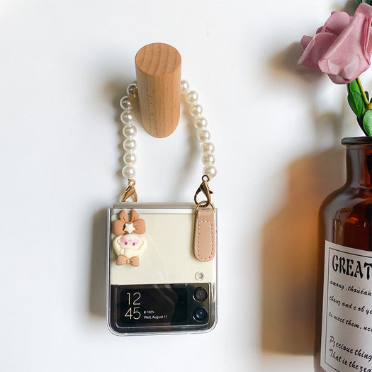 Premium luxury Cute Sweet Girl Pearl Chain Bracelet Phone Case for Samsung Galaxy Z Flip 3