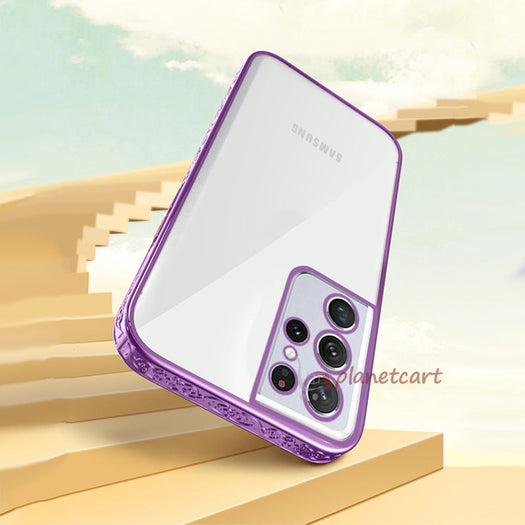 Luxury 3D Flower Plating Electroplated Side Transparent Back Cover for Samsung