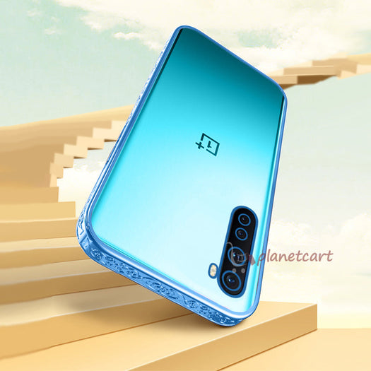 Premium Luxury 3D Flower Carved Plating Electroplated Side Frame Transparent Back Case Cover for OnePlus Nord