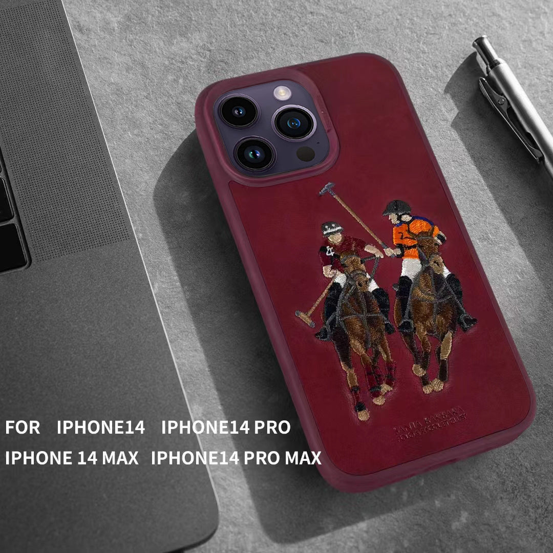Santa Barbara Jockey Series Genuine Leather Red Case For iPhone 14 Pro Max