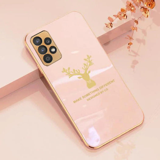 Luxury Golden Edges Deer Glass Back Case For Samsung Series - Premium Cases