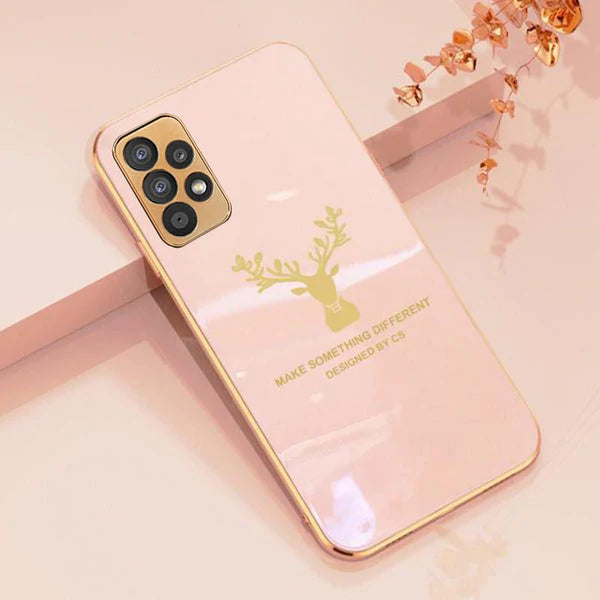Luxury Golden Edges Deer Glass Back Case For Samsung Series - Premium Cases