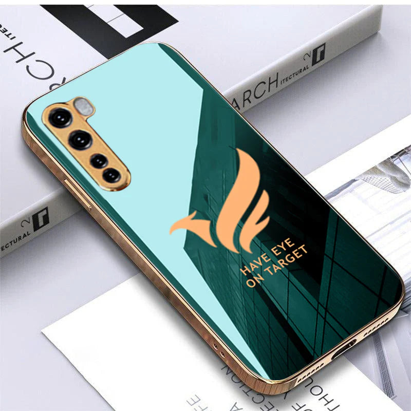 Luxury Bird Pattern Glass Back Case With Golden Edges For Oneplus Nord
