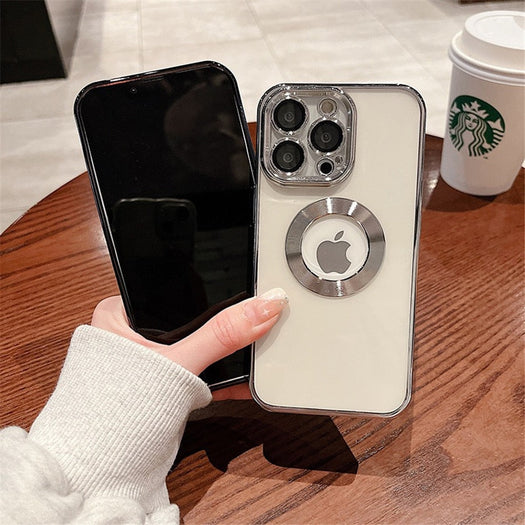 Premium Electroplated Luxury Square Silicon Clear Logo Cut Camera Protection Back Case Cover For iPhone 13 Pro Max