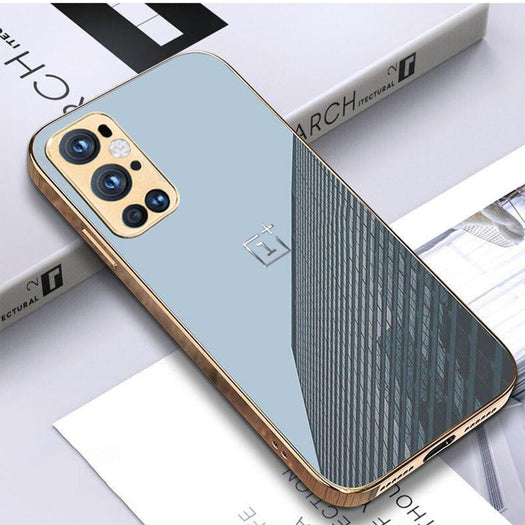 Luxury Glossy Gold Edge Glass Back Case For Oneplus 9 Pro