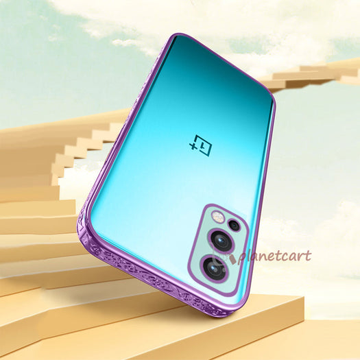 Premium Luxury 3D Flower Carved Plating Electroplated Side Frame Transparent Back Case Cover for OnePlus Nord 2 5G