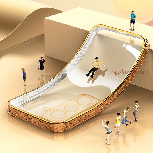 Premium Luxury 3D Flower Carved Plating Electroplated Side Frame Transparent Back Case Cover for Samsung Galaxy S22