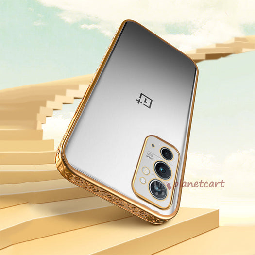 Premium Luxury 3D Flower Carved Plating Electroplated Side Frame Transparent Back Case Cover for OnePlus 9RT