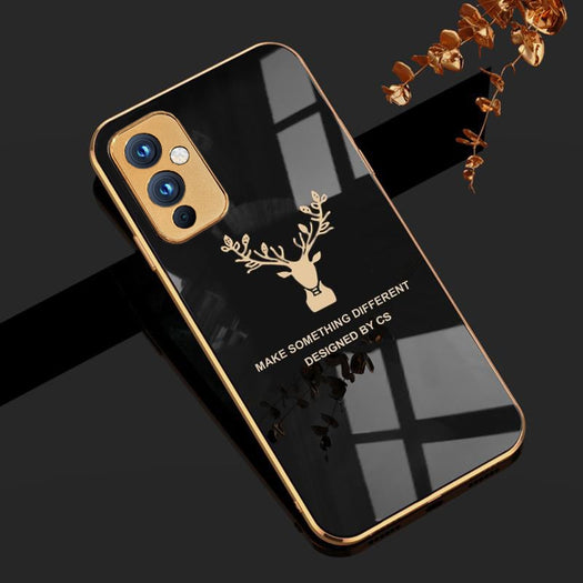Deer Pattern Luxurious Gold Edge Glass Back Case For Android