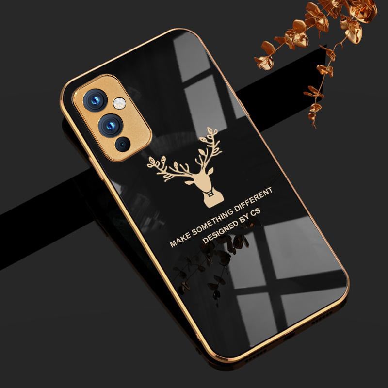 Deer Pattern Luxurious Gold Edge Glass Back Case For Android