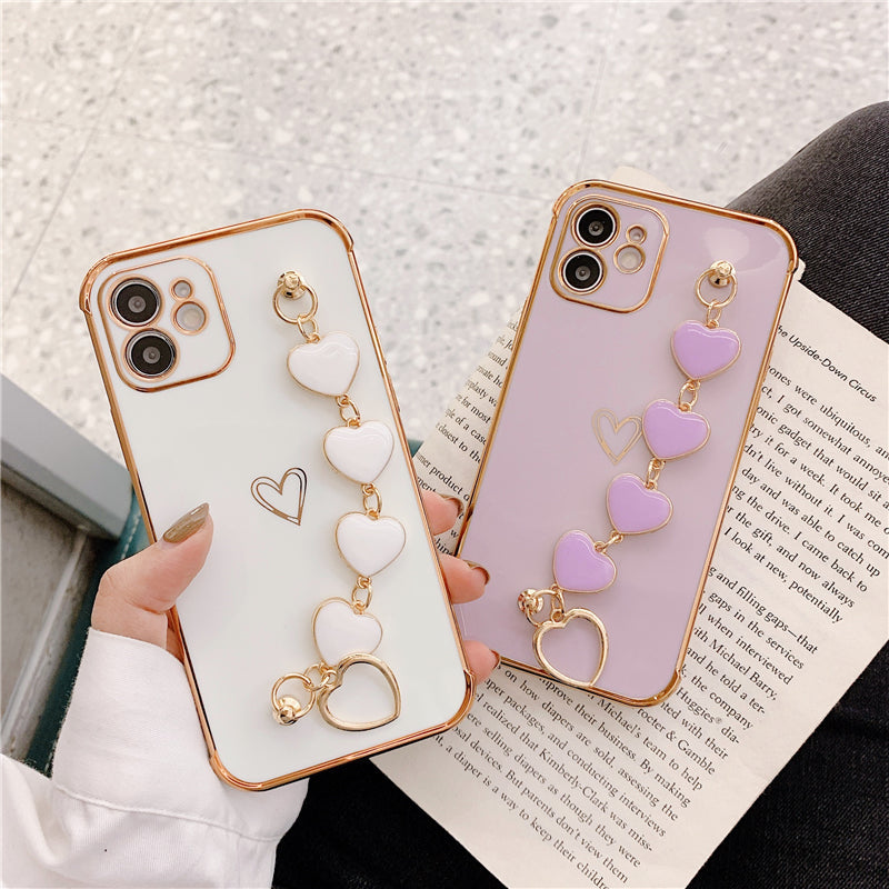 Luxurious Electroplated Soft Silicone Heart Bracelet Back Case For iPhone 12