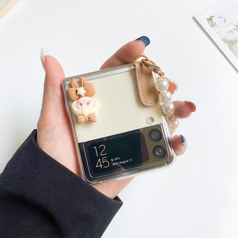 Premium luxury Cute Sweet Girl Pearl Chain Bracelet Phone Case for Samsung Galaxy Z Flip 3