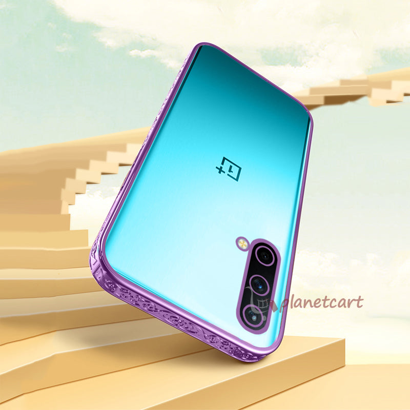 Premium Luxury 3D Flower Carved Plating Electroplated Side Frame Transparent Back Case Cover for OnePlus Nord CE