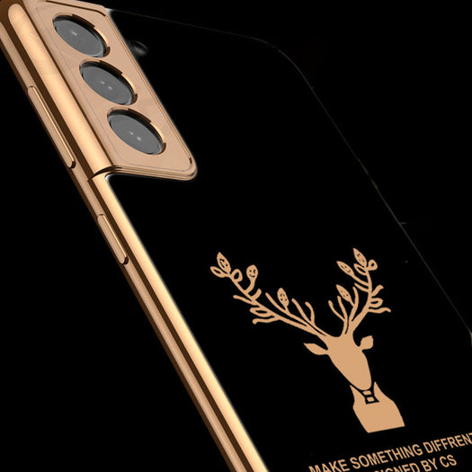 Luxury Golden Edges Deer Glass Back Case For Samsung Galaxy S21 - Premium Cases