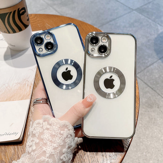 Premium Electroplated Luxury Square Silicon Clear Logo Cut Camera Protection Back Case Cover For iPhone 14