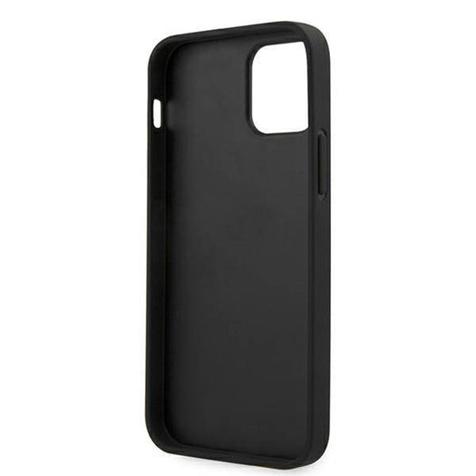 Ferrari Black Pu Leather Carbon Effect & Central Smooth Stripe Back Case with Metal Logo for iPhone 13 Pro Max - Premium Cases