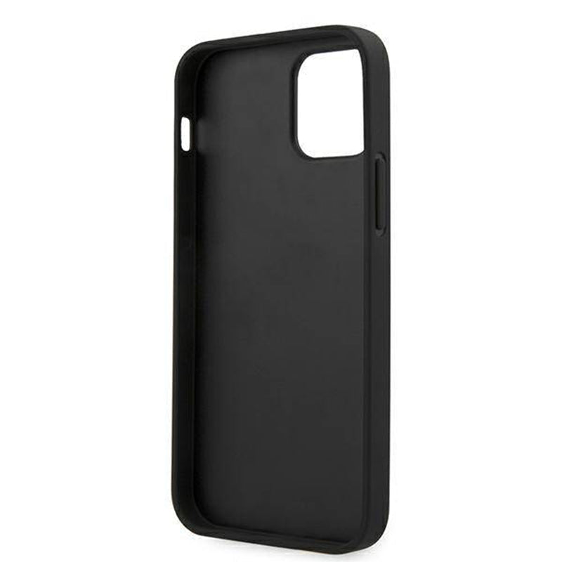 Ferrari Black Pu Leather Carbon Effect & Central Smooth Stripe Back Case with Metal Logo for iPhone 13 Pro Max - Premium Cases