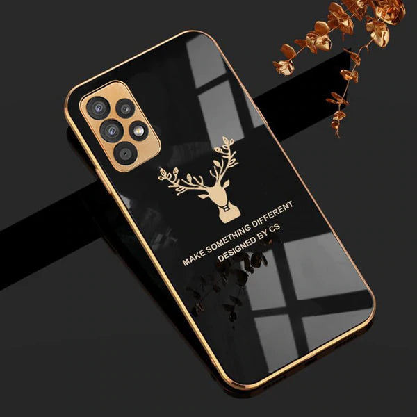 Luxury Golden Edges Deer Glass Back Case For Samsung Series - Premium Cases