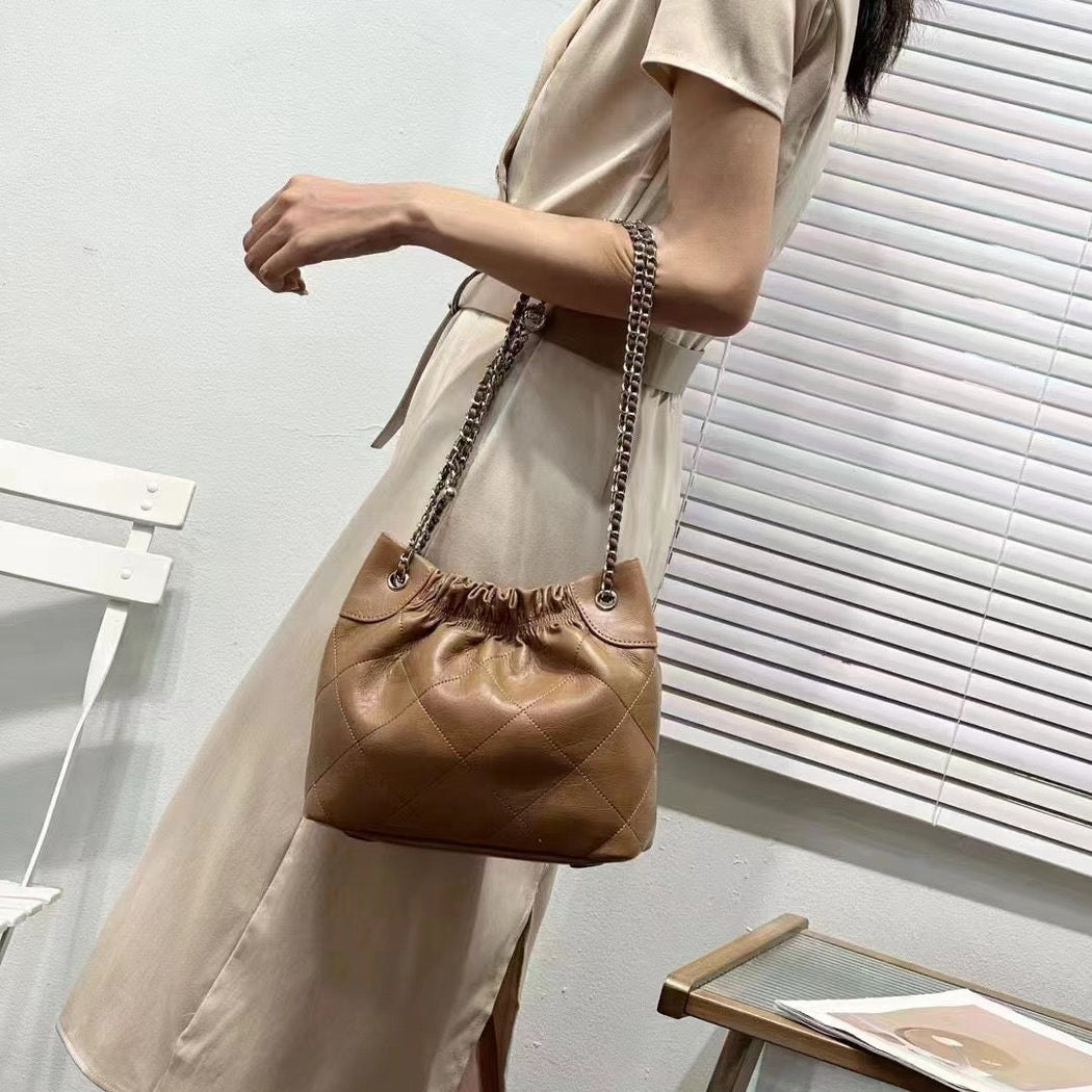 Luxury Leather Metallic Charm Handbag For Female