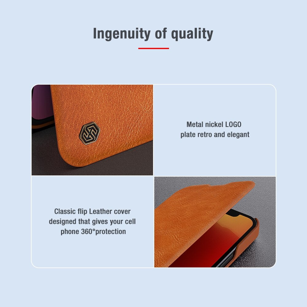 Nillkin Qin Brown Leather Flip Case For iPhone 13 - planetcartonline