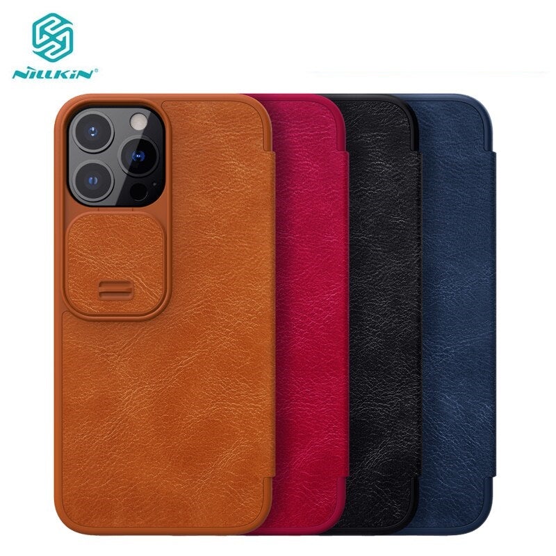 Nillkin Qin Black Leather Flip Case For iPhone 13 Pro Max - planetcartonline