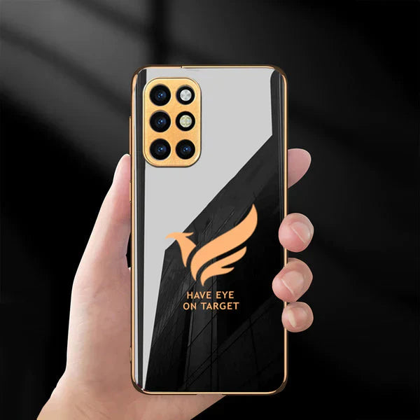 Luxury Bird Pattern Glass Back Case With Golden Edges For Oneplus 8T