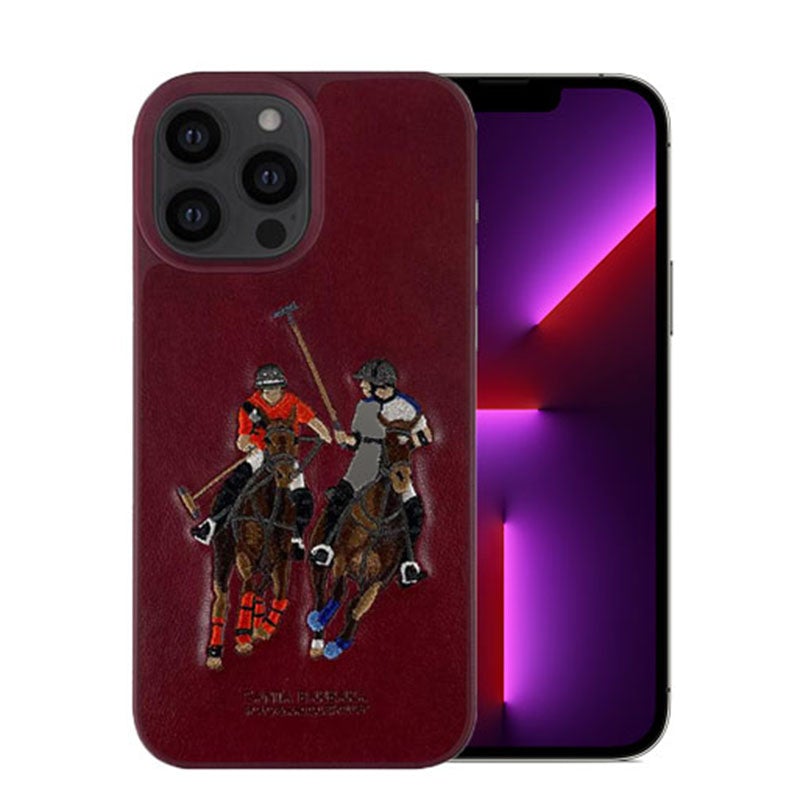 Santa Barbara Jockey Series Genuine Leather Red Case For iPhone 13 Pro - planetcartonline