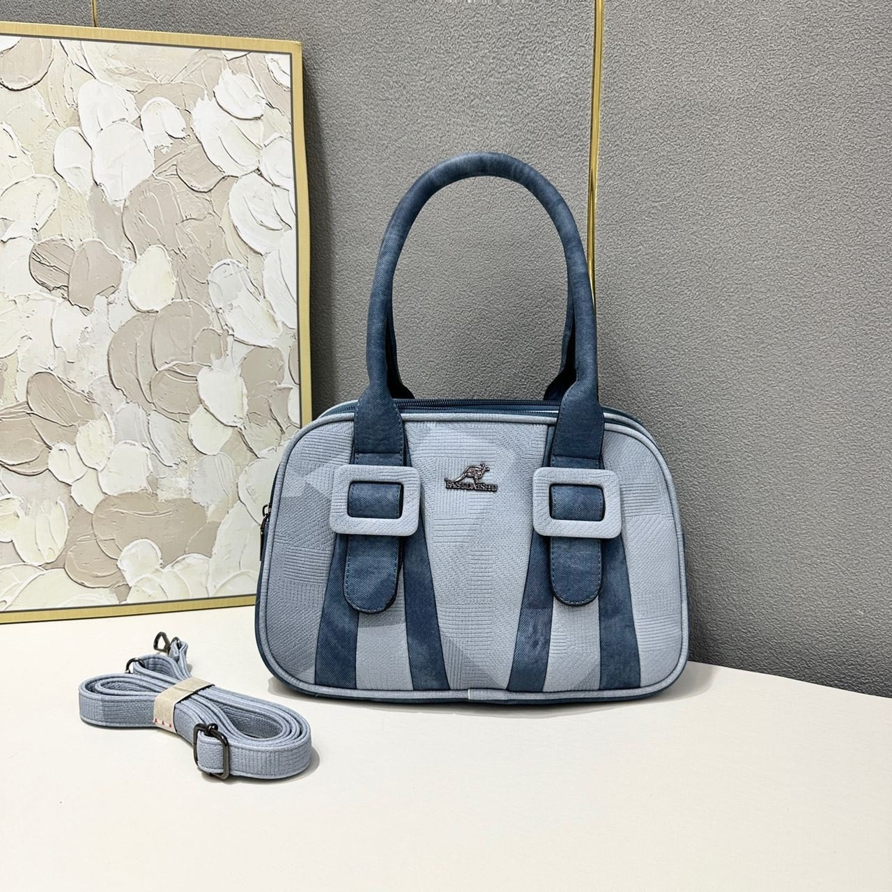 Luxury Embossed Square Double Buckle Deco Leather Handbag For Female