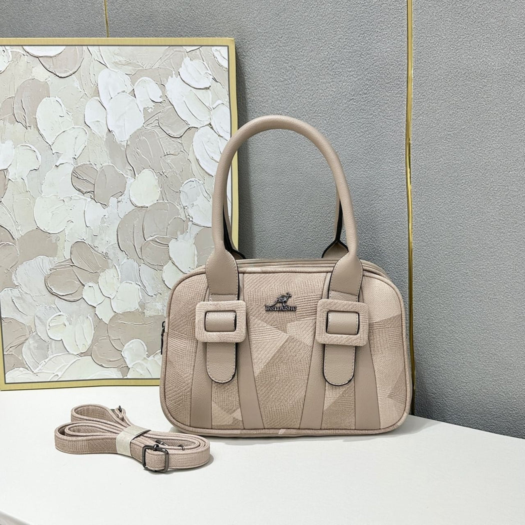 Luxury Embossed Square Double Buckle Deco Leather Handbag For Female