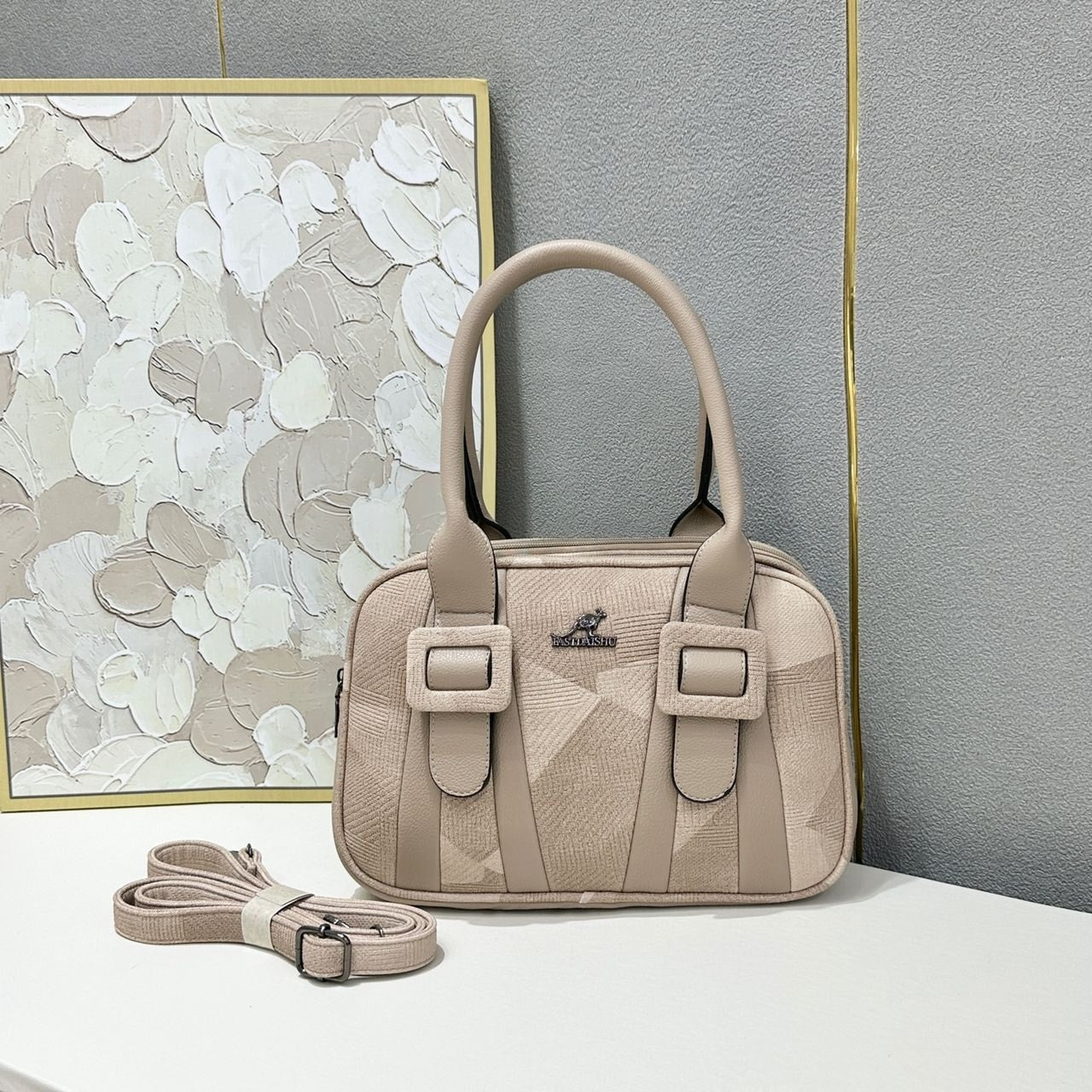 Luxury Embossed Square Double Buckle Deco Leather Handbag For Female