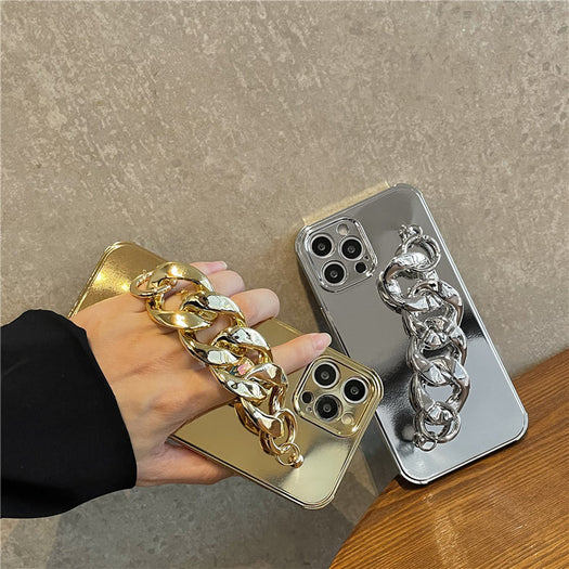 Luxury Electroplated Silicone Wrist Chain Back Case For iPhone 13 Pro
