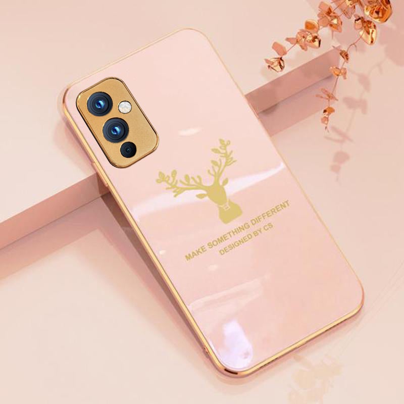Deer Pattern Luxurious Gold Edge Glass Back Case For Android