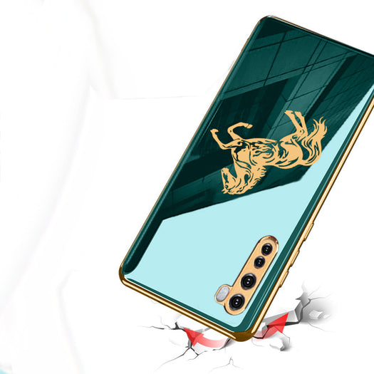 Luxury Horse Pattern Glass Back Case With Golden Edges For Oneplus Nord